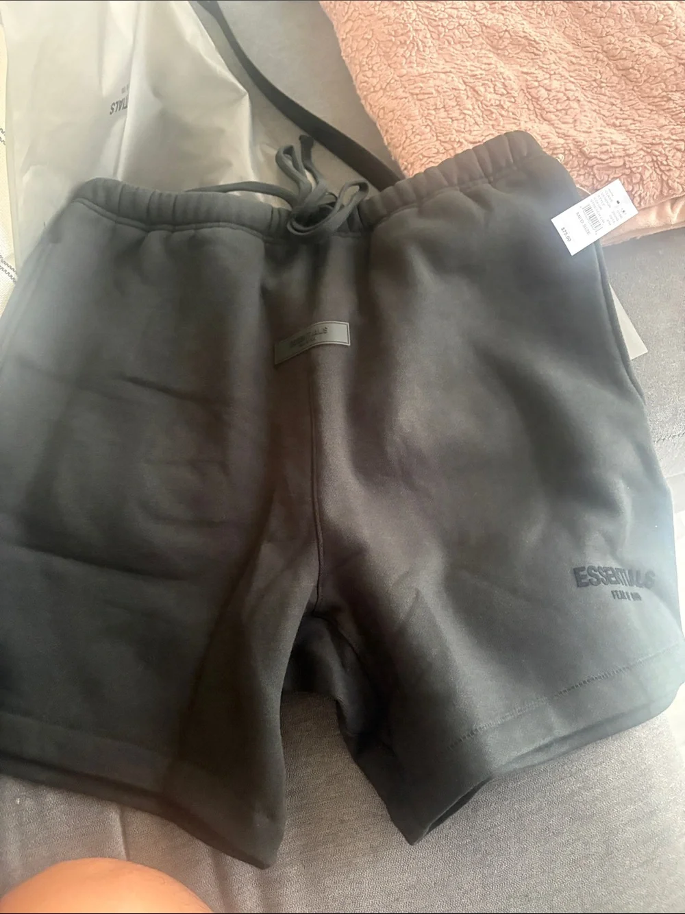 Essentials Black Logo Sweat Shorts